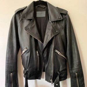 All Saints Black Leather Jacket US 4 // UK 8